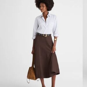 Madewell Paneled Midi Skirt in Cotton-Blend Twill NX143 Size 10 NWT Brown